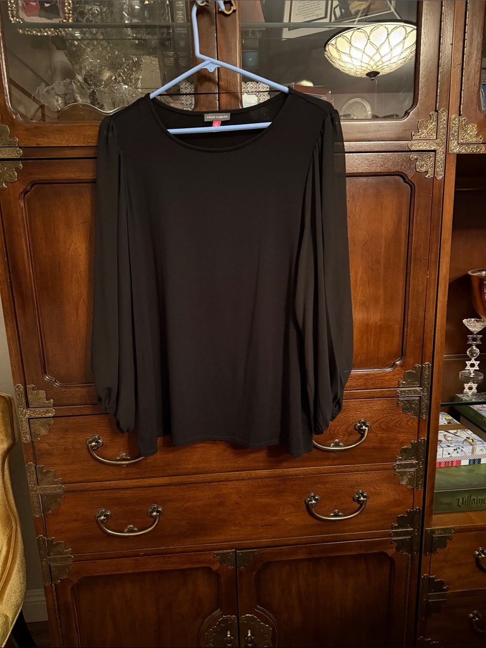 Vince Camuto Black Long-Sleeve Balloon Sleeve Blouse